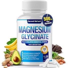 DECENT NATURE- Glicinato de Magnesio 525mg Suplemento Elemental de Magnesio Quelado para Magnesio de Alta Absorción