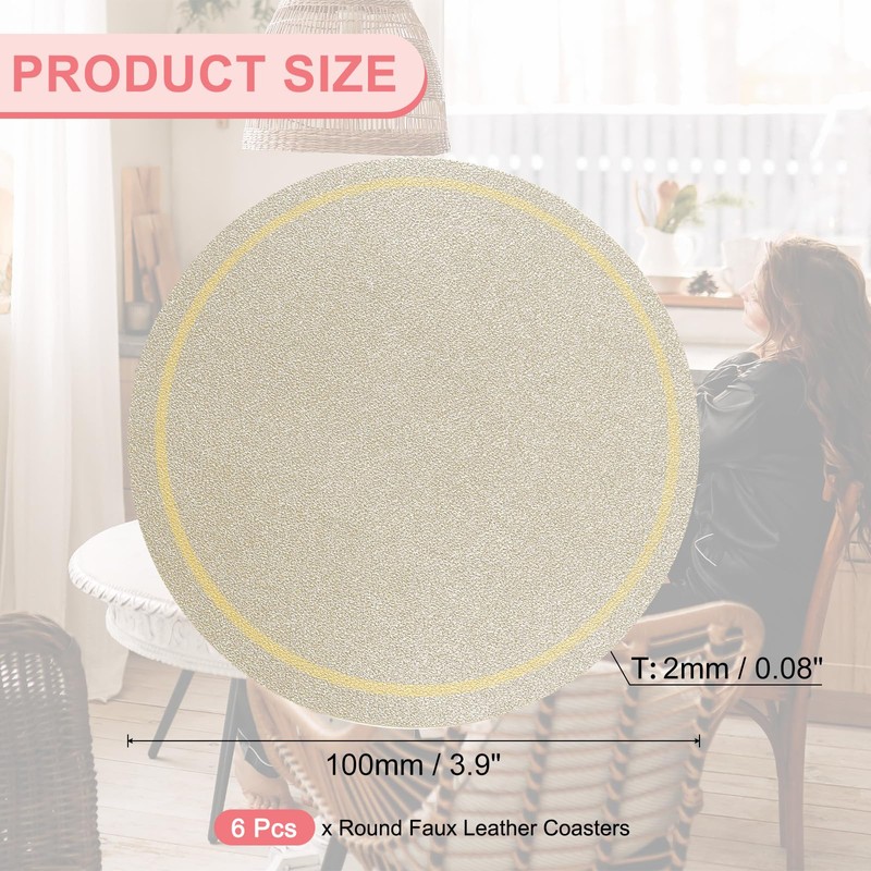 sourcing map 6 Pcs Leather Coasters, Round Drinks Coasters for