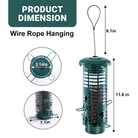 Beserie Squirrel Proof Bird Feeder,Metal Mesh Bird Feeders for Outdoors Hanging,Weight Activated Squirrel Proof Wild Bird Feeders with Finch Cardinal Chickadee,Large Capacity(Green)