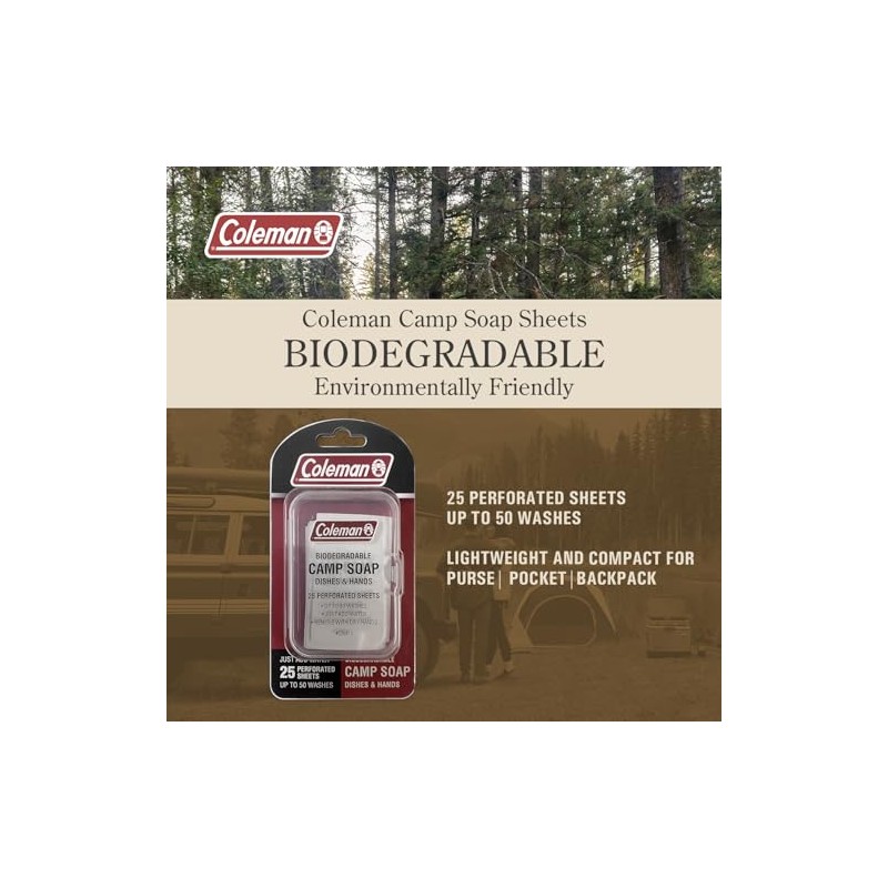 Coleman Camp Sábanas de Jabón Viaje Biodegradables, 25 Hojas Perforadas