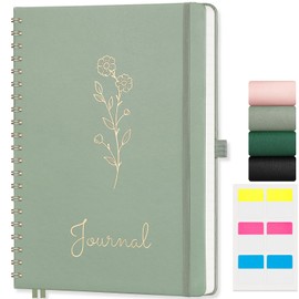 AUTEMPO A4 Notebook, Notepad Leather Hardcover Wirebound Spiral Notebooks 110 Pages for Writing, 100gsm Thick Lined Paper, for Women Men Work Office School,21.5 x 27.9cm, Sage Green