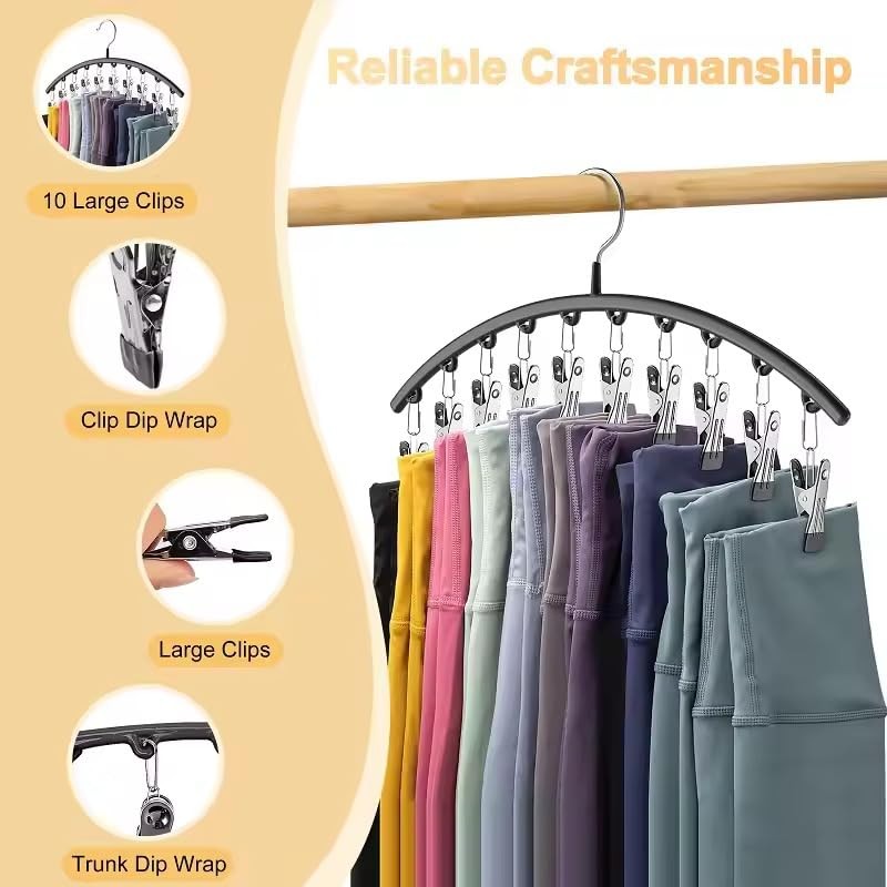 [2 Pack], Multi-Clip Pants Hangers with 10 Clips, Metal Yoga