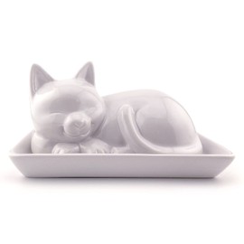 Kwirkworks Adorable Cat Ceramic Butter Dish - Unique and Versatile Kitchen Accessory - Durable and Creative Way to Store and Serve Butter