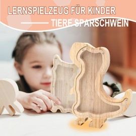 TOTHDATE Wooden Money Box Children Dinosaur Money Box, Animals Money Box with Alphabet Sticker Wooden Coin Bank Kids Boys Home Decor