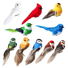 10Pcs Artificial Birds, Feather and Foam Crafted Decorative Birds for Home and Garden Displays, Realistic Looking Bird Ornaments with Detailed Feather Textures and Lightweight Design