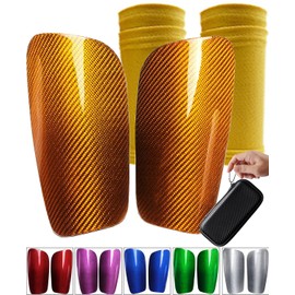 Espinilleras de fútbol de fibra de carbono, con mangas y bolsa, acolchado grande, antideslizante profesional para niños, jóvenes, adultos, hombres, delgadas, superligeras, carbón genuino