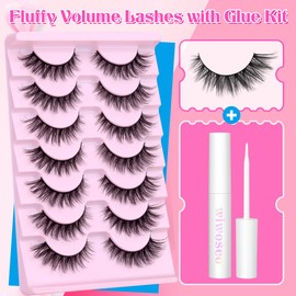 wiwoseo Short Lashes Natural Look Eyelashes with Lash Glue Cat Eye Lashes with Glue Kit Natural Lashes Extension Wipsy Lashes with Eyelash Glue 7 Pairs Pack