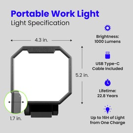 Feit Electric Portable LED Work Light, 360° Rotating Head, 3 Light Modes, 1000/500/200 Lumens, Adjustable Working Light for Workshop Garage, 25,000-Hour Lifetime, WORK1000/FOLD/BAT