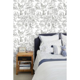 Vinjiasin Peel and Stick Wallpaper Black and White Mushroom Contact Paper Boho Self Adhesive Removable Wall Paper for Bathroom Bedroom Nursery Floral 17.3"x 59"