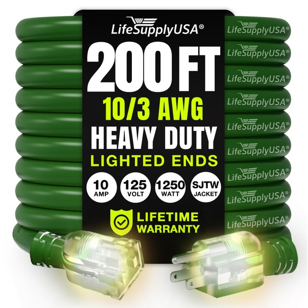 200ft Outdoor/Indoor Extension Cord 10/3 Gauge Ultra Heavy Duty 3