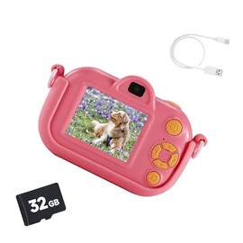 Kids Digital Camera for Kids, Christmas Birthday Gifts for Girls Age 3-8, HD Dual Lens Video Camera with 32GB SD Card, Silicone Case
