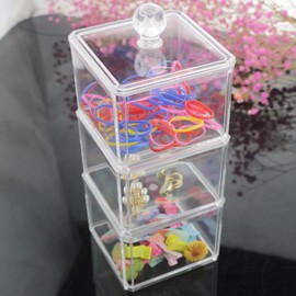 Organizador de accesorios para el cabello para niñas, 3 recipientes de almacenamiento apilables con tapas, recipientes de baño de acrílico transparente, soporte para corbata de pelo