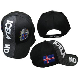 Trade Winds Iceland Country Black White Letter 3-D Patch On Side Embroidered Hat Cap