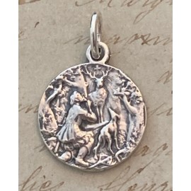 St Hubert / St Roch Medal - Sterling Silver Antique Replica - Patron of hunters