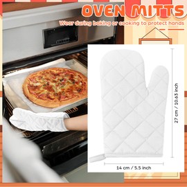 6 Pairs Heat Resistant Oven Mitts Kitchen Oven Gloves 11 Inch Long Quilted Cotton Polyester Kitchen Gloves for Cooking, Baking, Grilling BBQ (White)