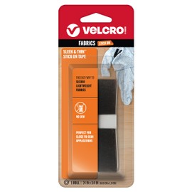 VELCRO Brand Sleek and Thin Stick On Tape for Fabrics | 24in x 3/4in, Black | Soft on Skin Ultra Light | Adhesive Back No Sewing Needed
