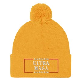 Hogue WS LLC Ultra MAGA Hat (Embroidered Pom-Pom Beanie) Gold