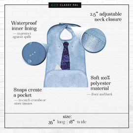 Classy Pal, Adult Bibs for Men, Dress ‘n Dine™ Clothing Protectors for Eating, Senior Adult Bib Terry Cloth Crumb Catcher, Embroidered Design, Waterproof, Reusable, Washable (Paisley Tie)