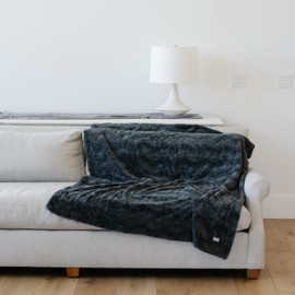 GRACED SOFT LUXURIES Charcoal Faux Fur Throw Blanket | Ultra Soft & Fluffy 50x60 inches | Cozy, Thick & Warm | Perfect for Bed, Couch, and Outdoor Use for Kids & Adults