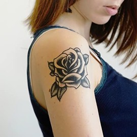 Blackwork Rose - Traditional Rose Tattoo/Black Rose Tattoo/Blackwork Rose Temporary Tattoo