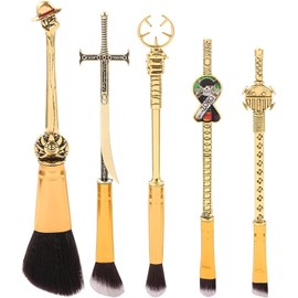 Set Of 5 One Piecess Anime Makeup Brushes - With Metal Handle, Velvet Gift Bag, Anime Peripheral, Birthday, Thanksgiving, Christmas, One Piece Fan Gift (Set)