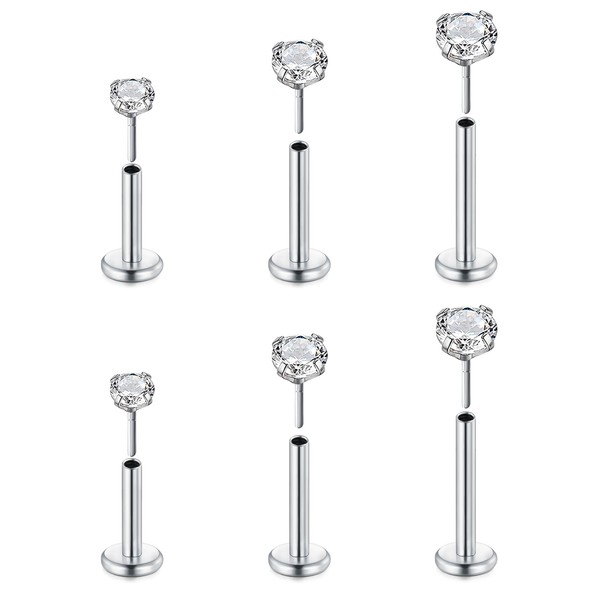 FECTAS 6pcs Threadless Push-In Cartilage Tragus Helix Piercing Jewellery Flat
