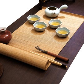 YOY Tea Ceremony - Kung Fu Tea Set Mat Natural Bamboo Tablemat Slat Handmade Bamboo Sticks Decor Placemat Tea Table Runner 12 by 59-Inch, Natural