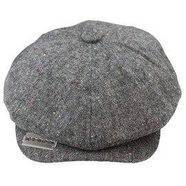 TruClothing 8 Panel Baker Boy Cap Shelby Hat Wool Vintage Tweed Classic Light Grey Razor - Grey Razor S/M