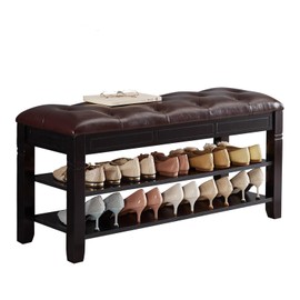 ZIRKOOON Shoe Storage Bench, Entryway Shoe Rack with Fiberleather Seat 2-Tier Lift Top Organizer Wooden Shoe Bench for Entryway Hallway Living Room (Black 39.4x13.8x18.9'')