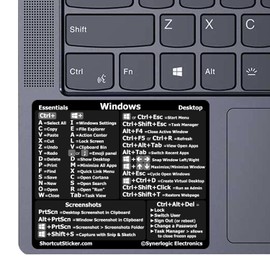 SYNERLOGIC Windows PC Reference Keyboard Shortcut Sticker | Vinyl, No-Residue Adhesive Windows Shortcut Sticker for Any PC Laptop or Desktop | Windows Shortcuts Cheat Sheet (Black/Small, 5pcs)