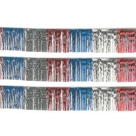 Red, White and Blue Patriotic Foil Fringe Banners 100 feet made of 10 Banners - Fourth of July Hanging Party Decor