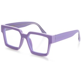 Kursan Square Black Glasses for Women Men Retro Oversized Thick Frame Clear Lens Eyeglasses (Purple)