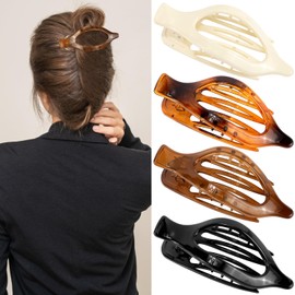 Atoden Flat Hair Clips for Women Lay Flat Hair Claw Clips for Thin Thick Hair 4Pcs French Concord Hair Clips Large Hair Clips Neutral Jaw Clips Hair Clamps Hair Accessories White Brown Black