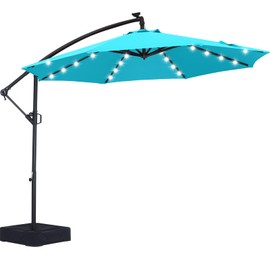 ABCCANOPY 10FT LED Patio Umbrellas Cantilever Umbrella with base, 360° Rotation Outdoor Lighted Offset Umbrella Bonus Fix Frame & Weights Bag for Backyard, Deck, Poolside (Turquoise)