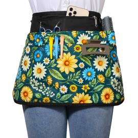 Bafelia Barber Apron with 6 Pockets, Waterproof and Bleach-proof Hair Stylist Apron for Men Women,Hairdresser Apron for Cosmetology (Green Flowers)