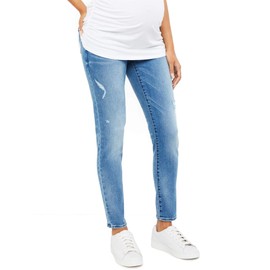 Motherhood Maternity Women's Repreve Sustainable Over The Belly Skinny Denim Maternity Jeans Indigo Blue, Light Wash, Extra Large