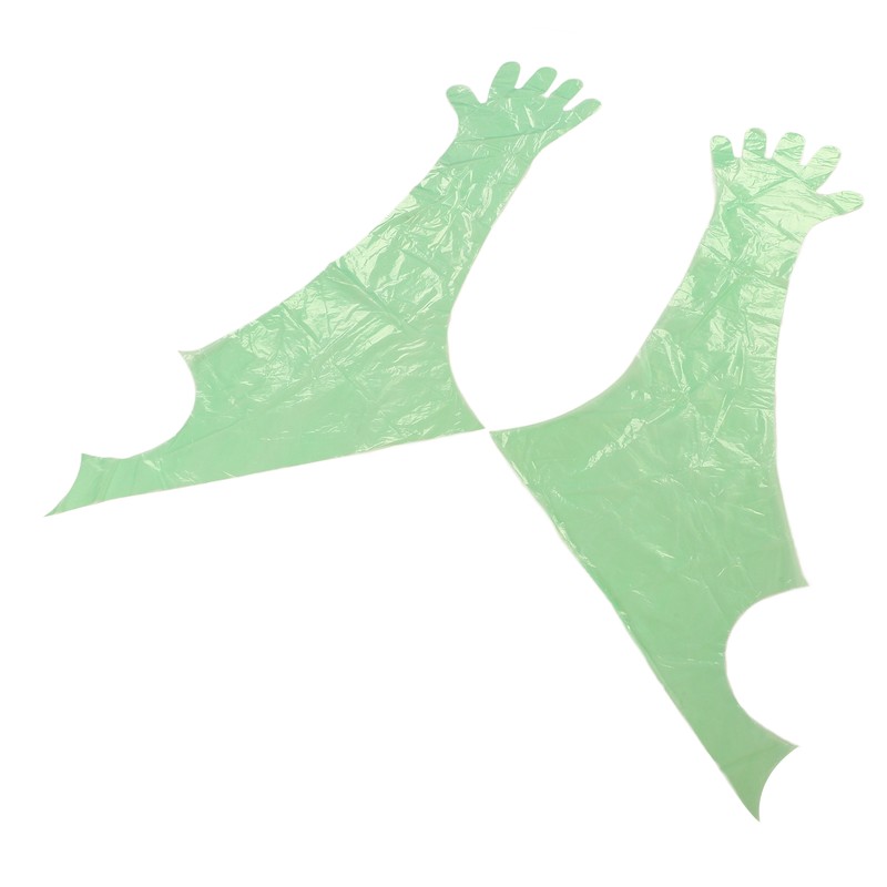 50Pcs Disposable Long Arm Glove PE Green Veterinary Examination Artificial