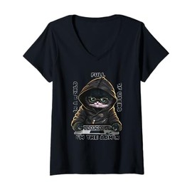 Womens Cool Anonymous Cat Hacker - Hacker Cat Costume for Her/HIM V-Neck T-Shirt