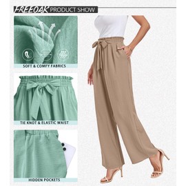 FREEOAK Loose Travel Beach Pants for Women Work Loosey Slacks Palazzo Flowy Summer Beach Pant Pluz Size Lounge Wide Leg Taupe XL
