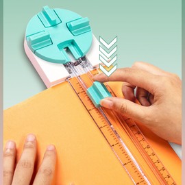 Paper Cutter, 4 in 1 Craft Paper Trimmer with Automatic Security Safeguard and Side Ruler Portable Paper Trimmer Photo Cutter Trimmer for Cutting Straight Dashed Curves Creasing Lines