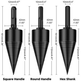 Drill Cone Wood Splitter, Firewood Drill, Wood Splitter Cone, Spiral Drill Cone Splitter, Drill Cone Wood Splitter with 3 Drill Handles, Wood Splitter Screw Cone for Household 50 mm