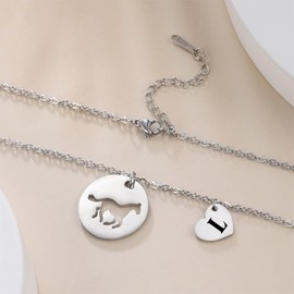 Horse Initial Necklace, Stainless Steel Heart Initial Hollow Horse Pendant Horse Gift Women's Horse Gift Horse Jewelry Horse Necklace for Teen Girls Little Girl Gift (Color Steel), Stainless Steel