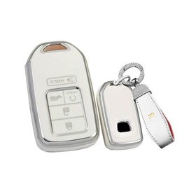 SANRILY Sliver-edge 5 Button Key Fob Cover for Honda Accord Civic Fit Pilot Odyssey CRV Clarity CRZ HRV Ridgeline EX EX-L Accessories Keyless Key Case with Bling Keychain Beige