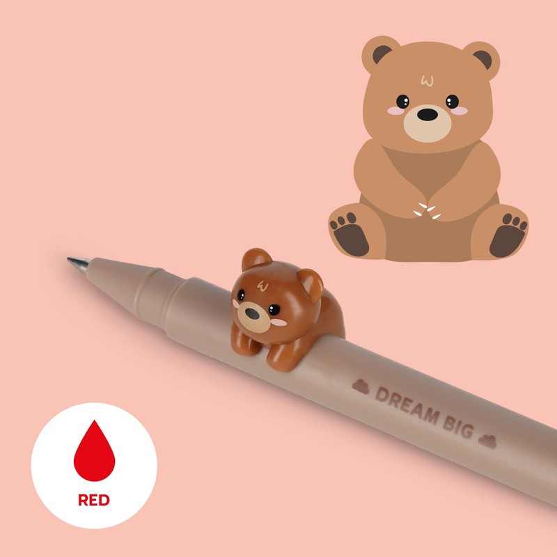 Legami - Gel Pen with Decorative Animal, Prevents Rolling, Red
