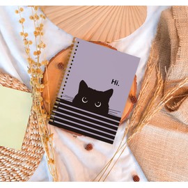 OXW Cat Notebook - Cat Gifts for Cat Lovers, Cat Journal Notebook for Girls, Cat Lady Gifts, Purple College Ruled Hardcover Spiral Notebook 5.5 x 8.3