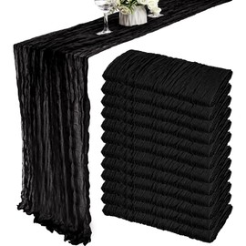 12 Pack 10Ft Cheesecloth Boho Gauze Table Runner - 35x120 Inch Rustic Cheese Cloth Long Romantic Table Decor for Wedding Bridal Shower Birthday Party (Black)
