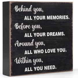 Graduation Decorations Wooden Box Sign - Inspirational Farmhouse Home Desk or Wall Black Decor - Behind You All Your Memories(Black)