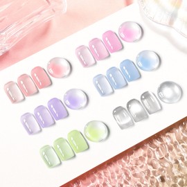 GELLEN Cat Eye Gel Nail Polish Set with Magnet 6pcs, for Pastel Gel Nail Polish Translucent Sheer Jelly Red Pink Purple Blue Green, Long Lasting for Salon Nail Art at Home