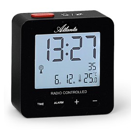 Atlanta Funkwecker Digital LCD Beleuchtung Temperatur Einfache Bedienung Obenabsteller Schwarz - 1882-7