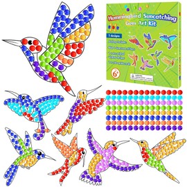 Qyeahkj 7pcs Spring Hummingbirds Arts and Crafts Suncatchers Big Gem Diamond Painting for Kids DIY Arts Crafts for Kids Ages 6-8, 8-12 Birds Stained Glass Gifts Exchange for Home School Window Decor